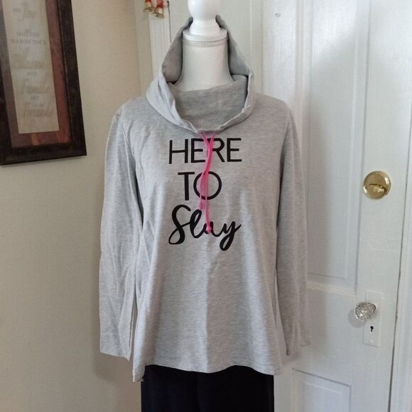 Women's 2pc Sleep / Loungewear Set " HERE TO SLAY" (Size L / 12-14) Gray / Black - Picture 1 of 9